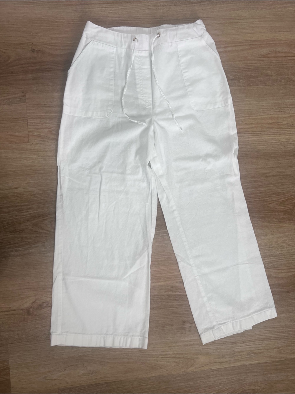 Ci Son White 100% Linen Drawstring Wide Leg Pants Size L